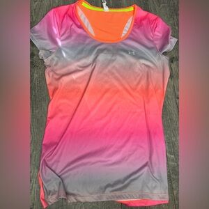 Under Armour Pink and Orange Fitted Cap Sleeve Tee